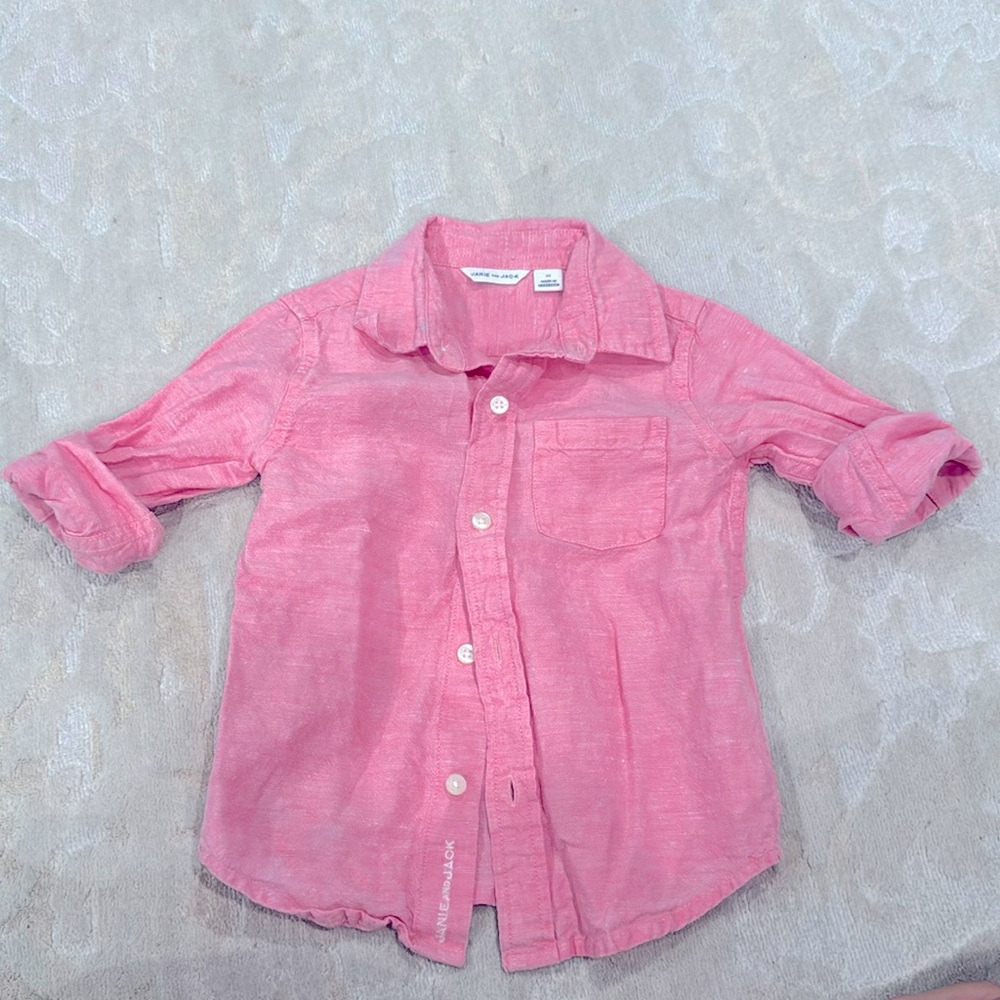 Janie and Jack linen blend button-down pink long sleeve shirt